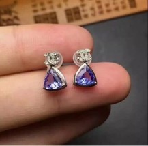 2Ct Trillion Cut Lab-Created Blue Tanzanite Stud Earrings 14K White Gold Plated - £87.62 GBP