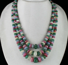 Natural Emerald Ruby Sapphire Beads 1173 Carats Melon Carved Estate Necklace - £16,034.15 GBP