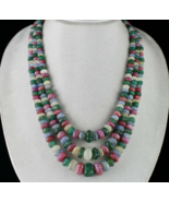 NATURAL EMERALD RUBY SAPPHIRE BEADS 1173 CARATS MELON CARVED ESTATE NECK... - £15,623.61 GBP