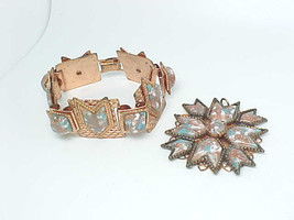 COPPER JEWELRY ART Bracelet and Pendant SET - Multicolor Stones - 7 inches long - £179.85 GBP