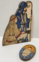 VTG Handmade Unique Wooden Nativity 2 Piece Set 8.5&quot; and 3.75&quot; Jesus Mary Joseph - £28.27 GBP