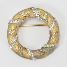 Corocraft Pin Brooch Gold Tone Metal Crystals Round Wreath 1.43&quot; Dia - $26.45