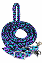 Horse Western Nylon Braided Roping Knotted Barrel Reins Purple-Turquoise... - $21.77