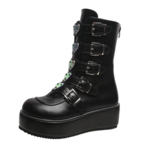 Plus Size 43 Women&#39;s Boots Black Gothic Cosplay Punk Buckle Street Platform Wedg - £48.19 GBP