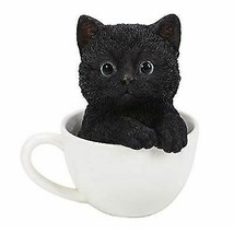 Ebros Gift Black Kitten Tea Cup Pal Statue Home Decor 5&quot;L Figurine - £23.97 GBP