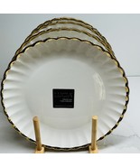 4 Salad Plate’s Lucia White Ruffle Gold Trim Fine Porcelain New - $64.92 CAD