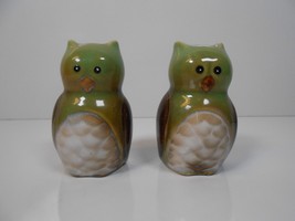 Set of Owl Salt and Pepper Shakers Ceramic Green Brown - $10.40