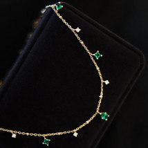 2.50 Ct Green Emerald Diamonds Choker Princess Necklace Girls Gift 18K Gold Over - £59.30 GBP