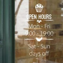 Open Hours Stickers for Pastry Shop Windows - Business Vinyl Decal with Custom B - £78.95 GBP