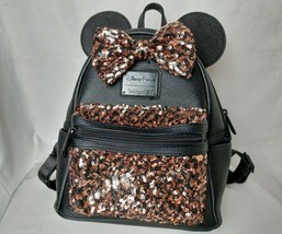 Disney Parks Loungefly Mini Ears And Gold And Black Sequined Bow Pocket Backpack - £244.49 GBP