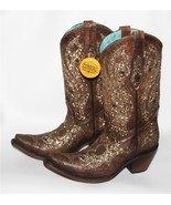 Beautiful CORRAL Glitter Cut-Outs Studs Rhinestones Brown Leather Boots ... - $369.26 CAD