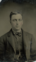 Antique Tin Type Photograph Well Dressed Young Man Suit w/ Polkadot Tie - £13.28 GBP