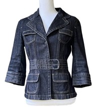 Ann Taylor Denim Jean Jacket Fitted Dark Wash Contrast Stitching  Size 4 - £19.37 GBP