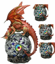 Elemental Red Fire Dragon Perching On LED Gyrosphere Orb Night Light Statue - £22.44 GBP
