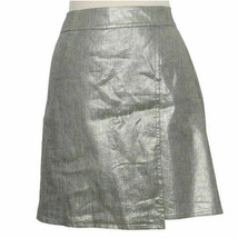 Eileen Fisher Silver Glimmer Linen Stretch Faux Wrap Metallic Skirt Pl - £99.37 GBP