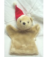 Vintage TAN TEDDY BEAR W/ SANTA HAT HAND PUPPET 9&quot; Plush STUFFED ANIMAL Toy - $310.45 MXN