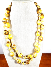 Vintage Sandy  Beige Color  Acrylic BEADED 22&quot;&quot; DOUBLE Strand Necklace - £14.20 GBP