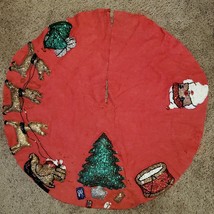 Vintage Handcrafted Tree Skirt Raised Quilted Tree Santa Reindeer 33 Inch - £28.88 GBP