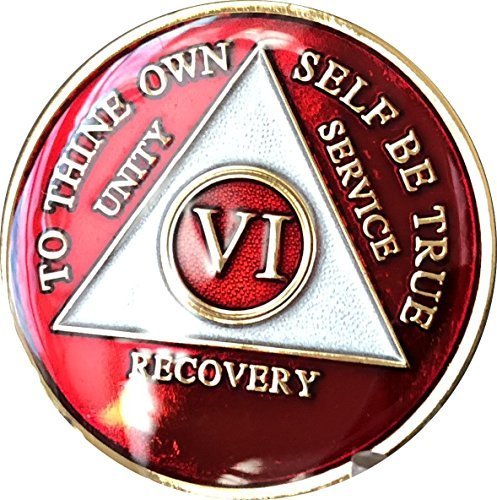 6 Year AA Medallion Metallic Red Tri-Plate Gold Plated Chip VI