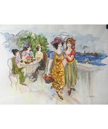 Edit Bakk Untitled Watercolor Unique Hand Signed 13.5x19.5 Tarkay Style Art - $891.00
