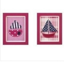 Cocalo Baby Framed Art Set Two 8x10&quot; Pieces NEW Hot Pink Navy Blue Sail ... - $25.73