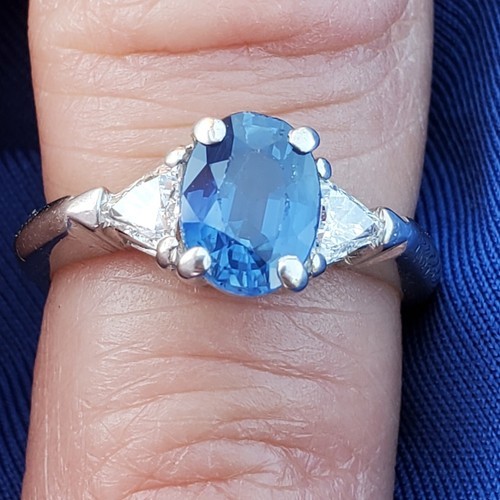 Earth mined Sapphire Diamond Deco Engagement Statement Ring Platinum Solitaire Item image 13