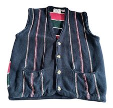 Vintage Sears Since 1886 Knit Sweater Vest L Ramie Cotton Striped Button... - $22.76