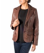 Leather Blazer Jacket Size Women Women&#39;s Button Suede Coat Large Soft Br... - $2,617.55 MXN