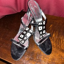 DONALD J Pliner Black &amp; White Leather Sandals/Slides sz. 7-1/2M; Made In Italy - $44.36