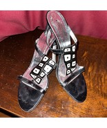 DONALD J Pliner Black &amp; White Leather Sandals/Slides sz. 7-1/2M; Made In... - £34.81 GBP