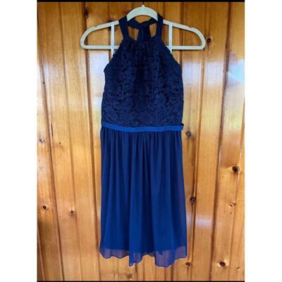 David&#39;s Bridal Navy Blue Lace Halter Cocktail Dress Elegant Evening Wear... - $45.99