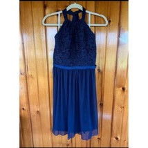David&#39;s Bridal Navy Blue Lace Halter Cocktail Dress Elegant Evening Wear... - $874.12 MXN