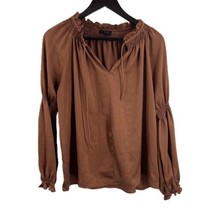 Anthropologie Brown Earth Tone Peasant Blouse Ruffled Collar Smocked Det... - £25.93 GBP