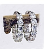 4.20Ct Round Cut Moissanite 14K White Gold Plated Huggie Hoop Earrings C... - $141.17