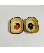 PAIR OF GLAZED POTTERY JELLO MOLDS, APPLE &amp; GRAPE/ HOLE FOR HANGING - £21.90 GBP