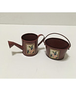 Small decorative metal water pitcher and pail bucket Early Americana hom... - $19.75