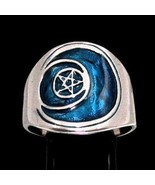 Sterling silver Wicca ring Sun and Moon Pentagram Star with Blue enamel ... - £59.01 GBP