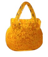 Vintage Murano Style Hand-blown Art Glass Purse Vase Yellow Orange Speck... - $85.84 CAD