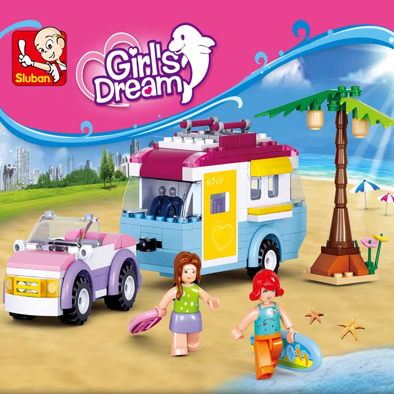 Sluban Building Block Toys Girls Dream B0606 Beach Van For Summer Holiday 272PCS - £24.30 GBP