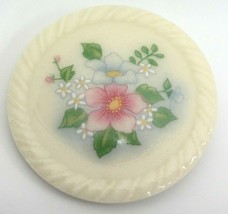 Vintage Avon Ceramic Brooch Pin 1.5&quot; Round with Pink White Blue Flowers - £4.74 GBP