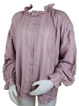 Ann Taylor Ruffled Top XL Mauve High Neck Modest Blouse Smocked Long Sleeve - $33.30