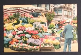 Sidewalk Street Flower Vendors San Francisco California CA Linen Postcard c1940s - £7.82 GBP