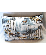  New Deer Forest Handmade Throw Pillow White Blue Black Flannel - £15.74 GBP