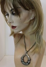 Premier Designs Stamped 4 Multi Strand Silver Crystal Teardrop Necklace Adj 20&quot; - £31.31 GBP