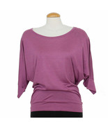 EILEEN FISHER Sweet Plum Purple Silk Cotton Jersey Ballet Neck Top S - $89.99