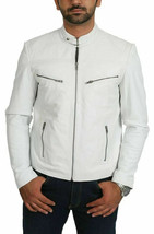 Leather Genuine Men&#39;s Jacket White Handmade Lambskin Biker Stylish Wear ... - $2,182.13 MXN+