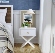 White X Base End Table Nightstand Drawer Modern Coastal Anthropologie Style - $312.84