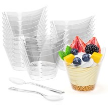 Exquisite 4.35 Oz Clear Plastic Dessert Cups with Spoons 196 PCS - Dessert Boat  - £31.84 GBP