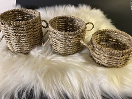 LED Wicker Rattan Battery Operated Candle Holders Boho Woven - £15.95 GBP