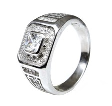 Pure Sterling Silver Men's Ring CZ Platinum Finish - £28.92 GBP